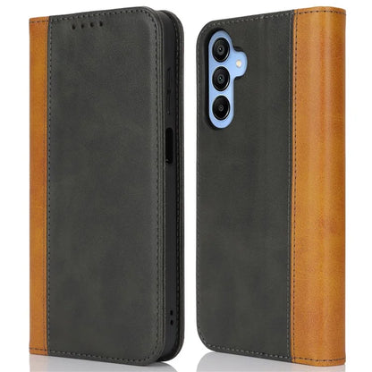 For Samsung Galaxy A15 5G Case Calf Texture 3 Card Slots Color Splicing Leather Phone Cover