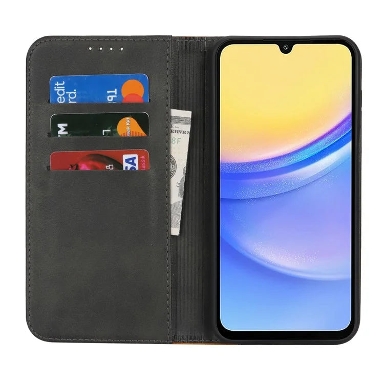 For Samsung Galaxy A15 5G Case Calf Texture 3 Card Slots Color Splicing Leather Phone Cover