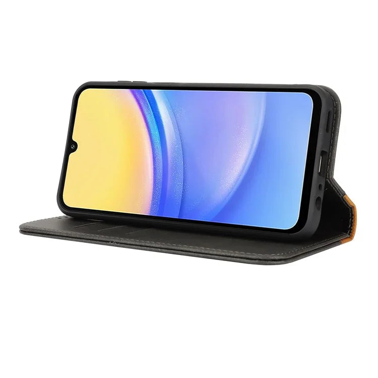 For Samsung Galaxy A15 5G Case Calf Texture 3 Card Slots Color Splicing Leather Phone Cover