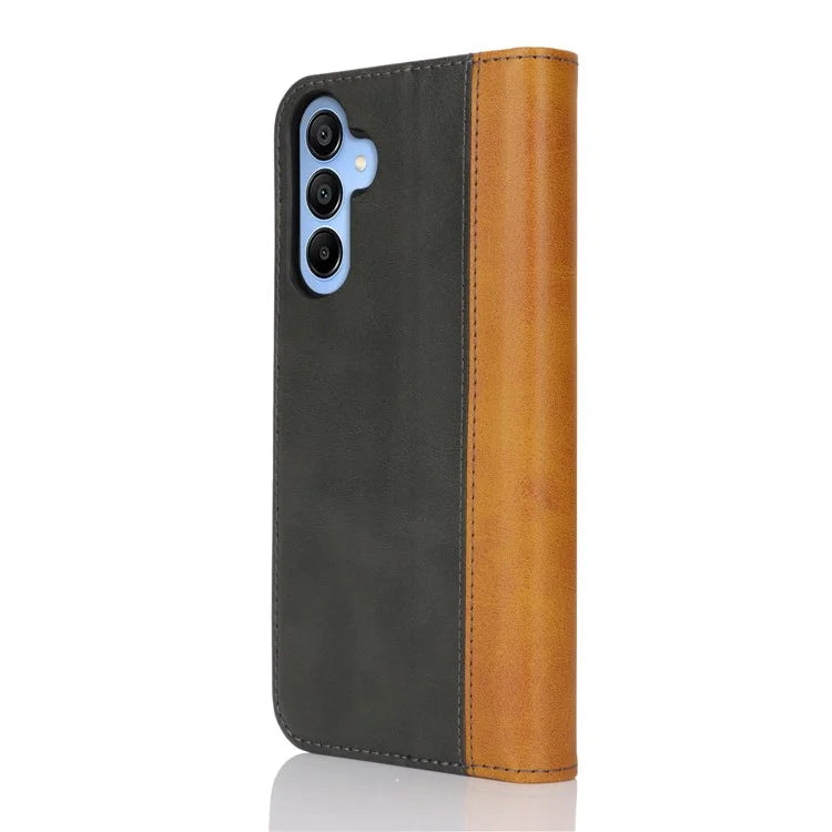 For Samsung Galaxy A15 5G Case Calf Texture 3 Card Slots Color Splicing Leather Phone Cover