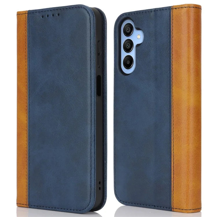For Samsung Galaxy A15 5G Case Calf Texture 3 Card Slots Color Splicing Leather Phone Cover