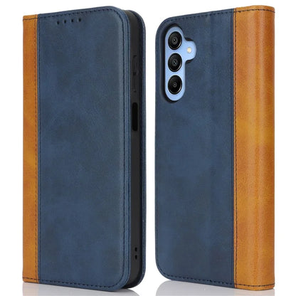 For Samsung Galaxy A15 5G Case Calf Texture 3 Card Slots Color Splicing Leather Phone Cover