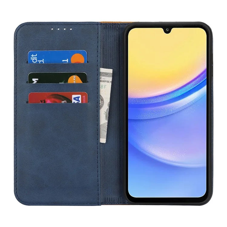 For Samsung Galaxy A15 5G Case Calf Texture 3 Card Slots Color Splicing Leather Phone Cover