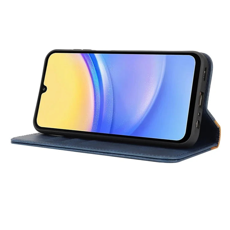For Samsung Galaxy A15 5G Case Calf Texture 3 Card Slots Color Splicing Leather Phone Cover