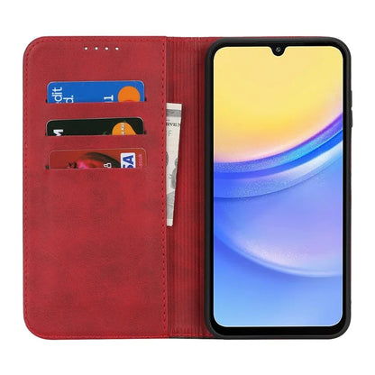 For Samsung Galaxy A15 5G Case Calf Texture 3 Card Slots Color Splicing Leather Phone Cover