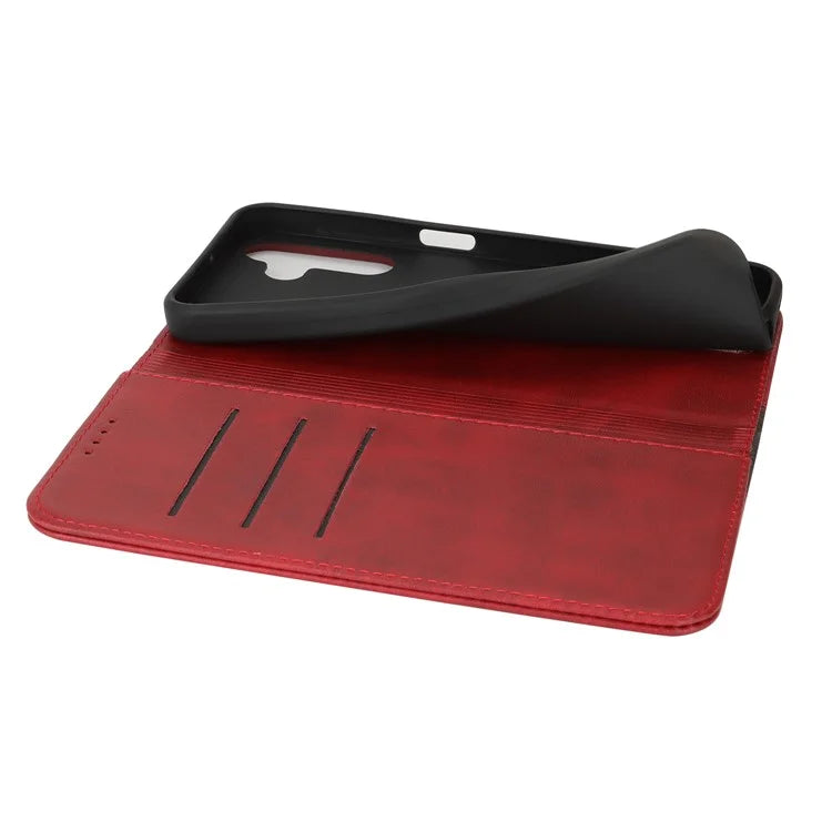 For Samsung Galaxy A15 5G Case Calf Texture 3 Card Slots Color Splicing Leather Phone Cover