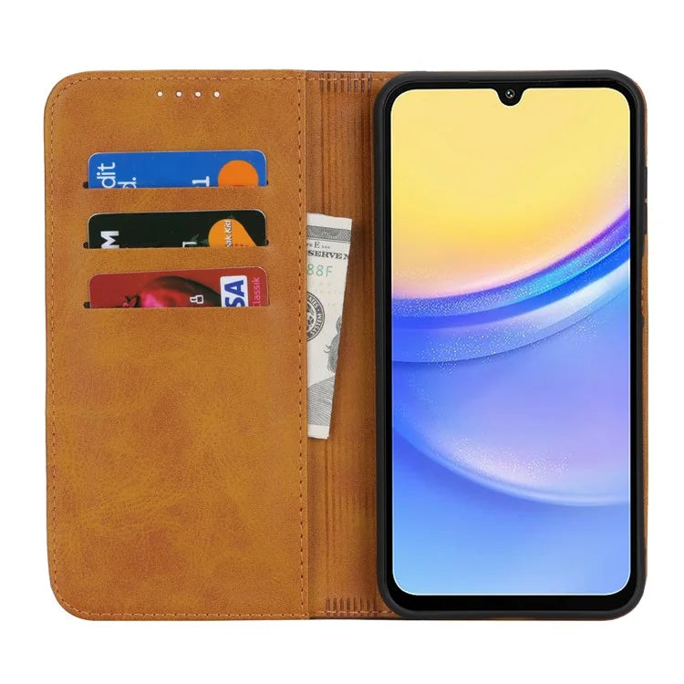 For Samsung Galaxy A15 5G Case Calf Texture 3 Card Slots Color Splicing Leather Phone Cover