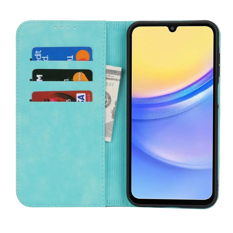 For Samsung Galaxy A15 5G Case Calf Texture 3 Card Slots Color Splicing Leather Phone Cover