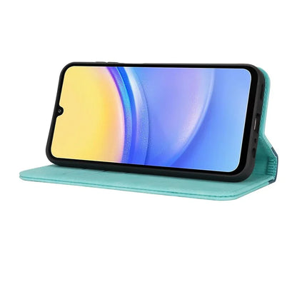 For Samsung Galaxy A15 5G Case Calf Texture 3 Card Slots Color Splicing Leather Phone Cover