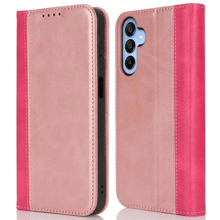 For Samsung Galaxy A15 5G Case Calf Texture 3 Card Slots Color Splicing Leather Phone Cover