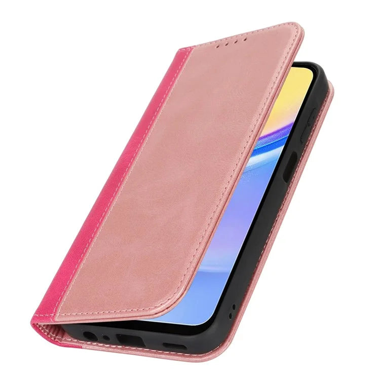 For Samsung Galaxy A15 5G Case Calf Texture 3 Card Slots Color Splicing Leather Phone Cover