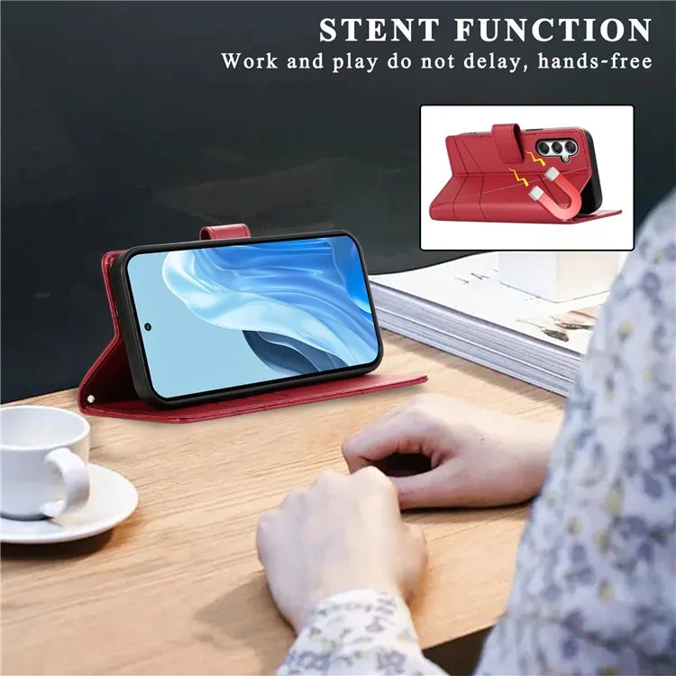 DF-06 For Samsung Galaxy M35 5G Phone Case Line Imprint Leather Wallet Cover