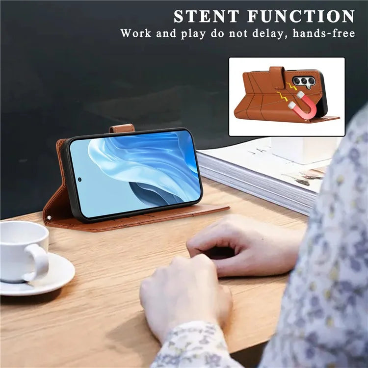 DF-06 For Samsung Galaxy M35 5G Phone Case Line Imprint Leather Wallet Cover