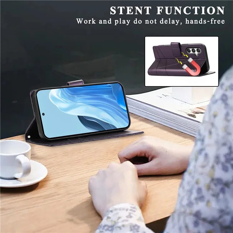 DF-06 For Samsung Galaxy M35 5G Phone Case Line Imprint Leather Wallet Cover