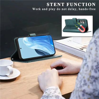DF-06 For Samsung Galaxy M35 5G Phone Case Line Imprint Leather Wallet Cover