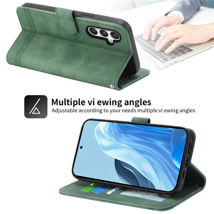DIERFENG DF-03 For Samsung Galaxy M35 5G Leather Case Lines Imprint Wallet Phone Cover
