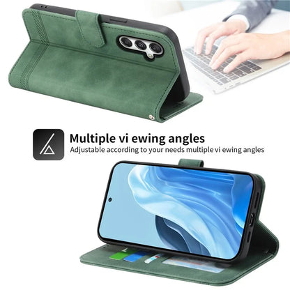 DIERFENG DF-03 For Samsung Galaxy M35 5G Leather Case Lines Imprint Wallet Phone Cover