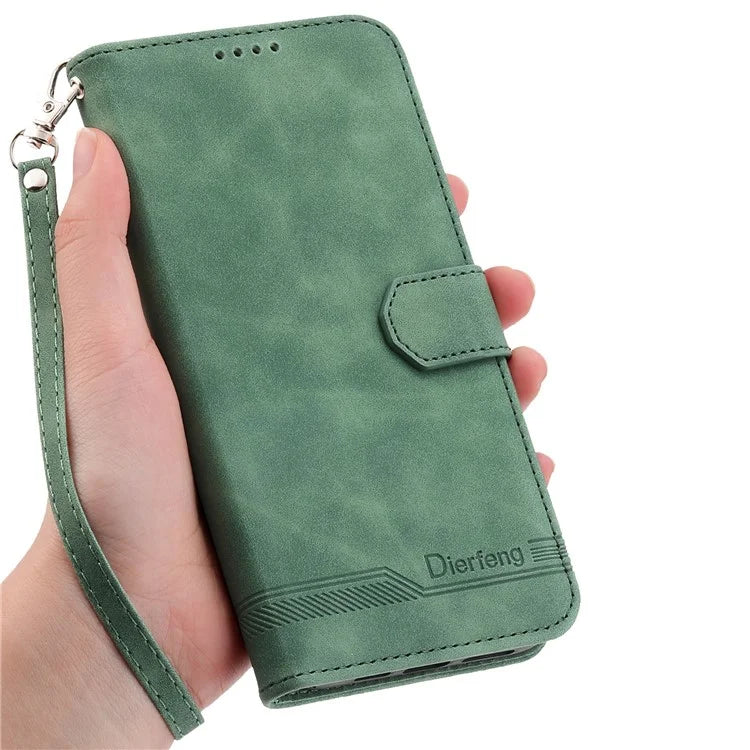 DIERFENG DF-03 For Samsung Galaxy M35 5G Leather Case Lines Imprint Wallet Phone Cover