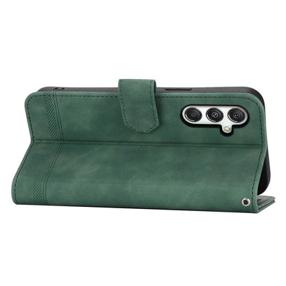 DIERFENG DF-03 For Samsung Galaxy M35 5G Leather Case Lines Imprint Wallet Phone Cover
