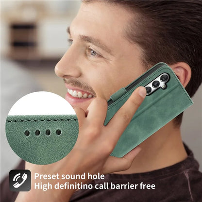 DIERFENG DF-03 For Samsung Galaxy M35 5G Leather Case Lines Imprint Wallet Phone Cover