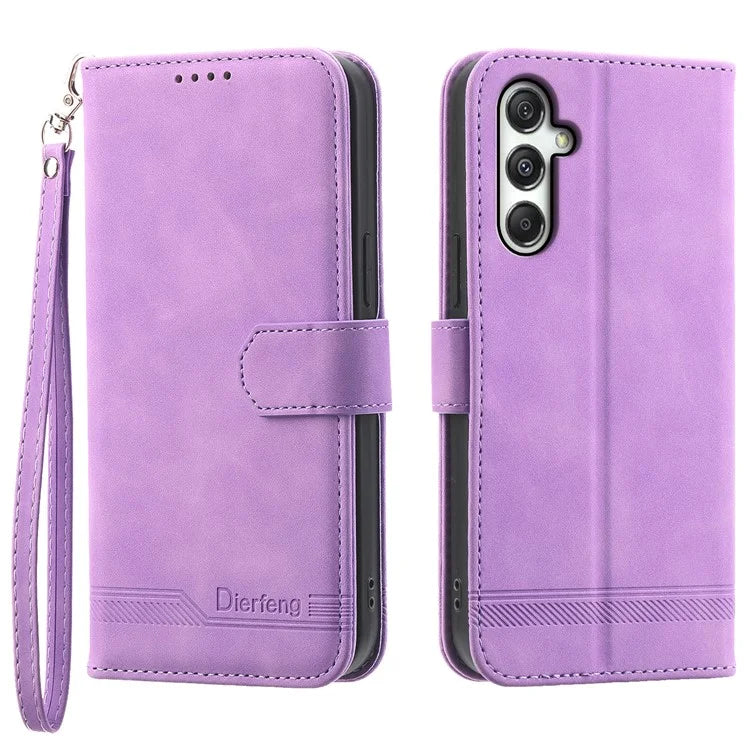 DIERFENG DF-03 For Samsung Galaxy M35 5G Leather Case Lines Imprint Wallet Phone Cover