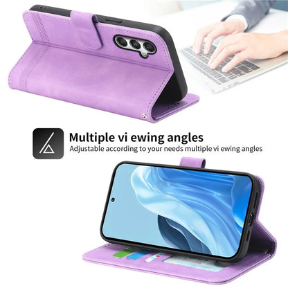 DIERFENG DF-03 For Samsung Galaxy M35 5G Leather Case Lines Imprint Wallet Phone Cover