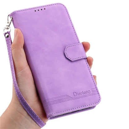 DIERFENG DF-03 For Samsung Galaxy M35 5G Leather Case Lines Imprint Wallet Phone Cover