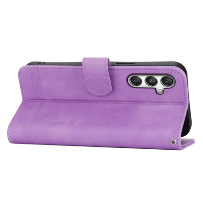 DIERFENG DF-03 For Samsung Galaxy M35 5G Leather Case Lines Imprint Wallet Phone Cover