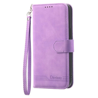 DIERFENG DF-03 For Samsung Galaxy M35 5G Leather Case Lines Imprint Wallet Phone Cover