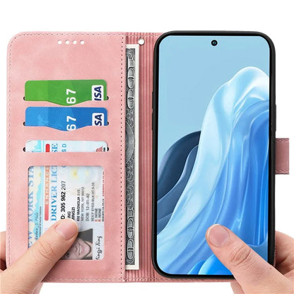 DIERFENG DF-03 For Samsung Galaxy M35 5G Leather Case Lines Imprint Wallet Phone Cover