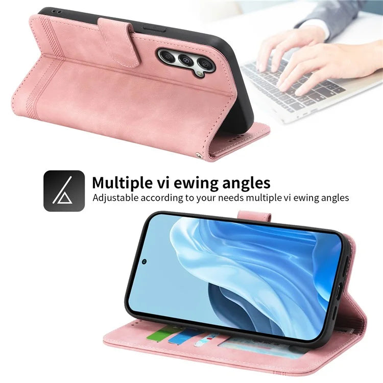 DIERFENG DF-03 For Samsung Galaxy M35 5G Leather Case Lines Imprint Wallet Phone Cover