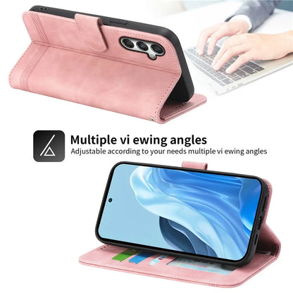 DIERFENG DF-03 For Samsung Galaxy M35 5G Leather Case Lines Imprint Wallet Phone Cover