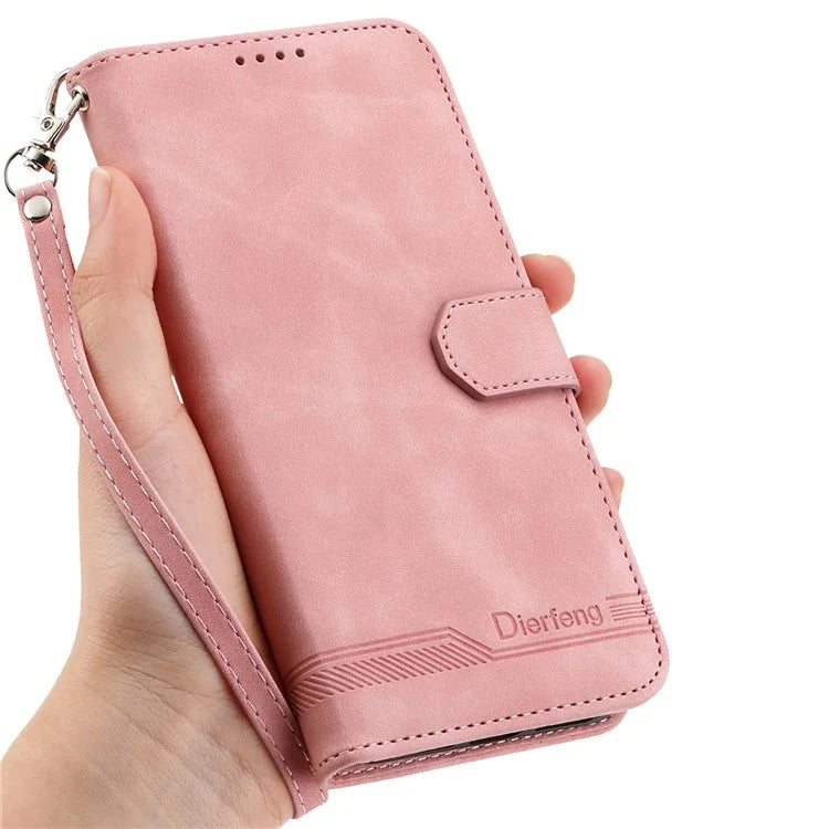 DIERFENG DF-03 For Samsung Galaxy M35 5G Leather Case Lines Imprint Wallet Phone Cover