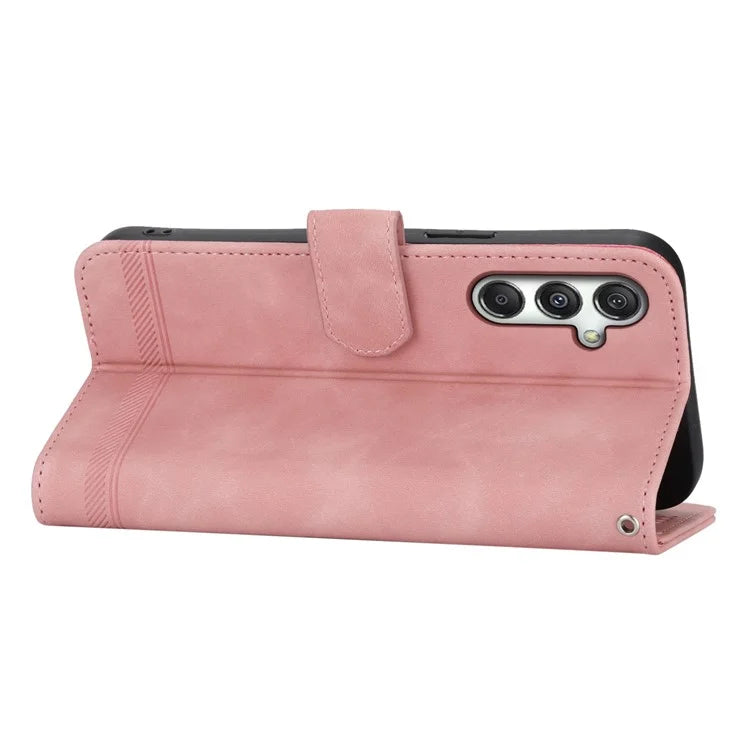 DIERFENG DF-03 For Samsung Galaxy M35 5G Leather Case Lines Imprint Wallet Phone Cover