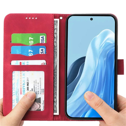 DIERFENG DF-03 For Samsung Galaxy M35 5G Leather Case Lines Imprint Wallet Phone Cover