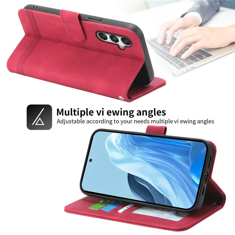 DIERFENG DF-03 For Samsung Galaxy M35 5G Leather Case Lines Imprint Wallet Phone Cover