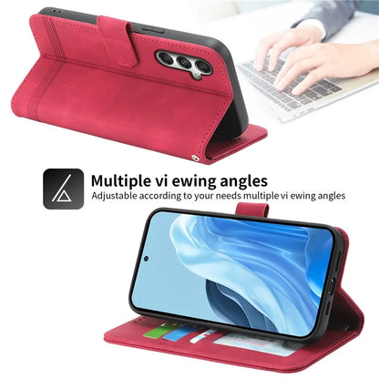 DIERFENG DF-03 For Samsung Galaxy M35 5G Leather Case Lines Imprint Wallet Phone Cover