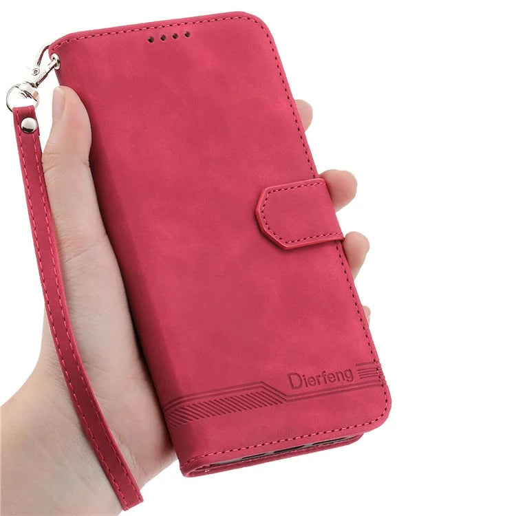 DIERFENG DF-03 For Samsung Galaxy M35 5G Leather Case Lines Imprint Wallet Phone Cover