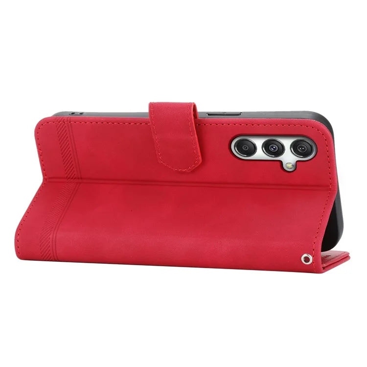 DIERFENG DF-03 For Samsung Galaxy M35 5G Leather Case Lines Imprint Wallet Phone Cover