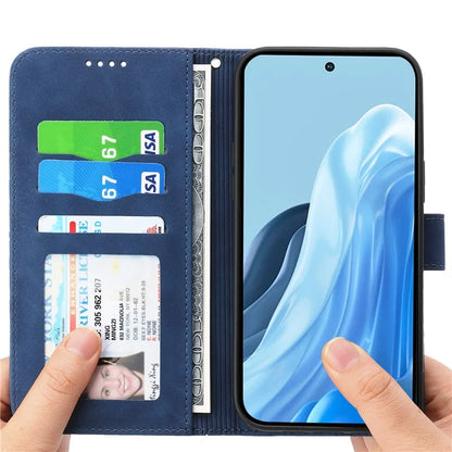 DIERFENG DF-03 For Samsung Galaxy M35 5G Leather Case Lines Imprint Wallet Phone Cover