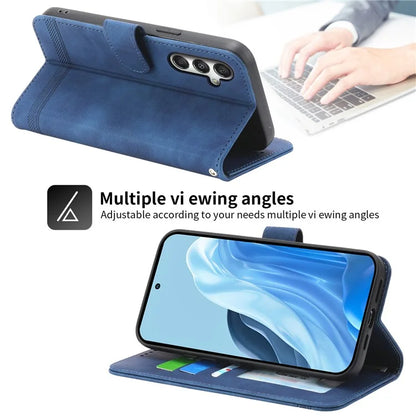DIERFENG DF-03 For Samsung Galaxy M35 5G Leather Case Lines Imprint Wallet Phone Cover