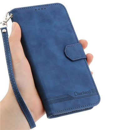 DIERFENG DF-03 For Samsung Galaxy M35 5G Leather Case Lines Imprint Wallet Phone Cover