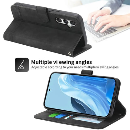 DIERFENG DF-03 For Samsung Galaxy M35 5G Leather Case Lines Imprint Wallet Phone Cover