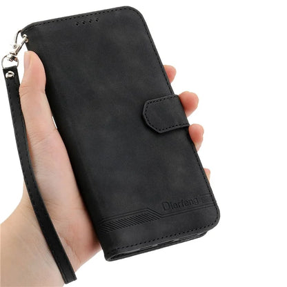 DIERFENG DF-03 For Samsung Galaxy M35 5G Leather Case Lines Imprint Wallet Phone Cover
