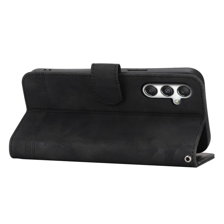 DIERFENG DF-03 For Samsung Galaxy M35 5G Leather Case Lines Imprint Wallet Phone Cover