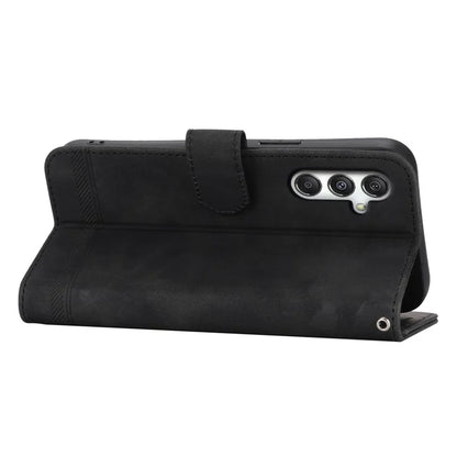 DIERFENG DF-03 For Samsung Galaxy M35 5G Leather Case Lines Imprint Wallet Phone Cover
