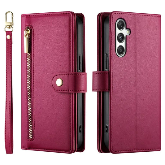 DF-011 For Samsung Galaxy M35 5G Case Zipper Pocket Wallet Leather Phone Cover with Straps