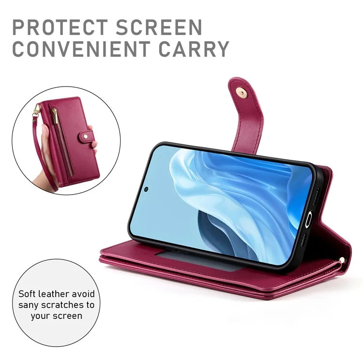DF-011 For Samsung Galaxy M35 5G Case Zipper Pocket Wallet Leather Phone Cover with Straps