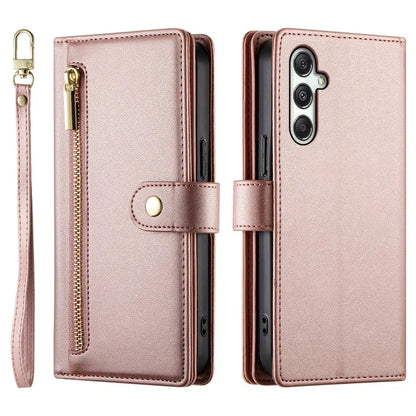 DF-011 For Samsung Galaxy M35 5G Case Zipper Pocket Wallet Leather Phone Cover with Straps