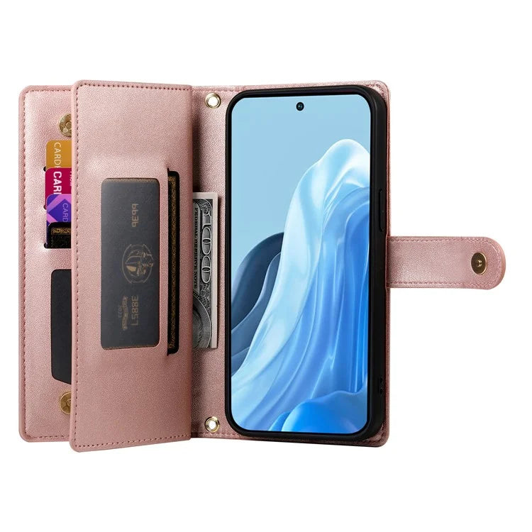 DF-011 For Samsung Galaxy M35 5G Case Zipper Pocket Wallet Leather Phone Cover with Straps